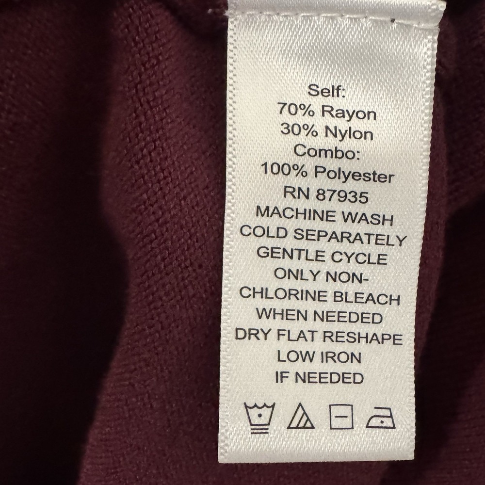 Susan Graver Sweater Button Shirt Womens 1x Burgundy Preppy Lightweight Stretch - Picture 4 of 8